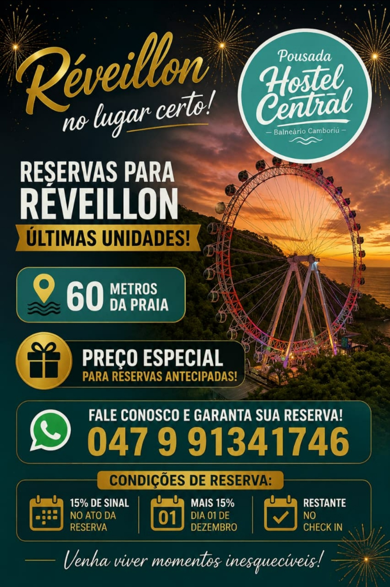 Roda-gigante FG Big Wheel iluminada com vista para o mar em Balneário Camboriú